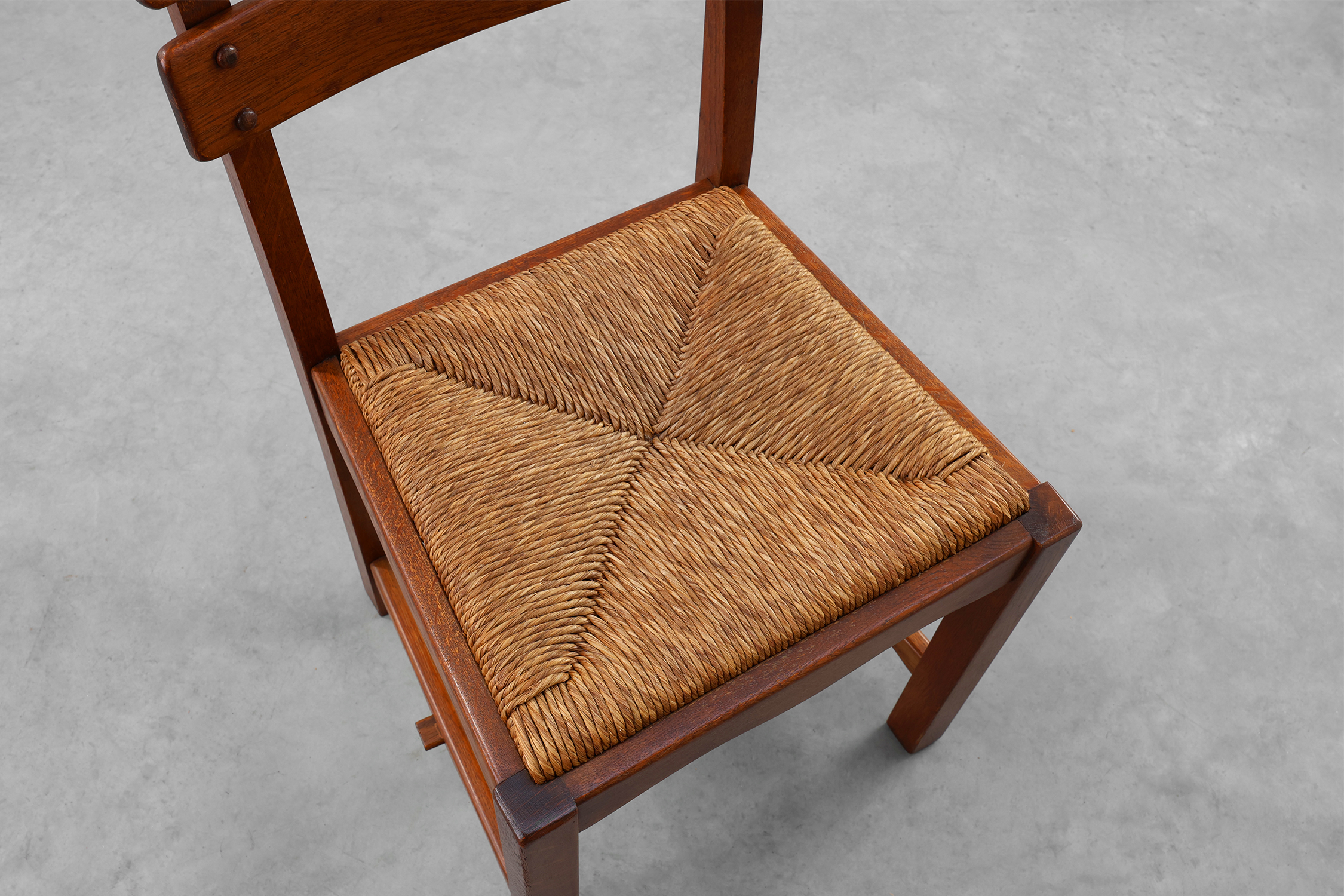 Pair of Mid-Century Brutalist Oak and Wicker Chairs, Belgium, 1960thumbnail